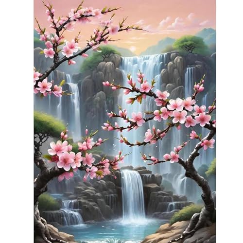 Ausanrl Plum Blossom Diamond Art Painting-Diamond Painting for Adults,5D Diamond Painting Flowers,DIY Full Drill Diamond Painting Flower Gem Painting and Crafts 12x16inch - color: Plum Blossom, size: 12x16inch(Round diamond painting)