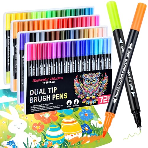 72 Colors Markers, Fine Tip and Brush Tip Coloring Markers Set for Artist Adults Colors Illustration, Dual Marker s Brush Pens Kit for Adult Coloring Book, School Supplies, Drawing Art DIY Crafts - color: 72 colors