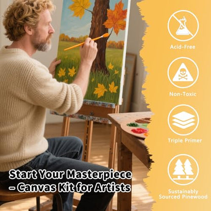 10-Pack 11x14 Stretched Canvas 100% Cotton Triple Primed for Acrylic & Oil | 100% cotton with natural husk, 5/8” Deep Frame, acid-free, No Bleed-Through,Warp-Resistant for acrylic, oil & gouache - size: 10PK - 11"x14"