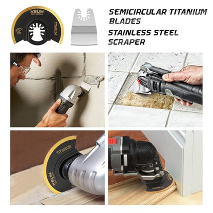 KELIN 18PCS Titanium Oscillating Tool Blades, Universal Multitool Blades - size: 18 PCS (with Scraper & Semicircle Kit)