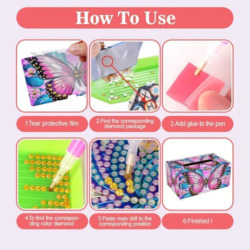 LSQFS DIY Diamond Art Tissue Box,Butterfly Ideal Gift for Craft Lovers - color: Pink Butterfly