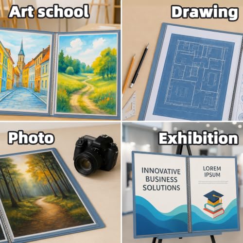 18x24 Blue Art Portfolio Folder Displaying 48 Pages With Plastic Sleeves - color: Blue, size: 18*24