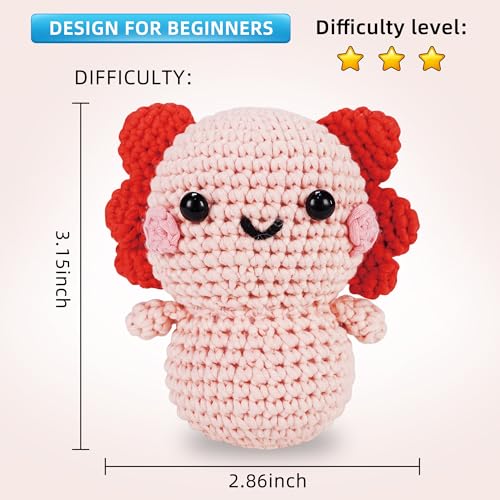 WaldyWop Crochet Kit for Beginners Adults, Wobbles Crochet Animal Kit, Complete Starter Knitting Set w/Step-by-Step Video Tutorials, Easy Yarn (Extra 40%), Hook - DIY Craft Kits, Gifts for Women - color: Axolotl