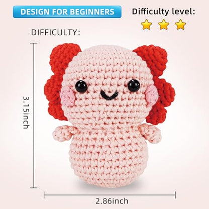WaldyWop Crochet Kit for Beginners Adults, Wobbles Crochet Animal Kit, Complete Starter Knitting Set w/Step-by-Step Video Tutorials, Easy Yarn (Extra 40%), Hook - DIY Craft Kits, Gifts for Women - color: Axolotl