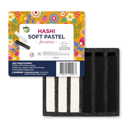 HA SHI Soft Chalk Pastels for Adult Artists, 3 Black + 3 White Sticks - color: Black & White (6 Sticks)