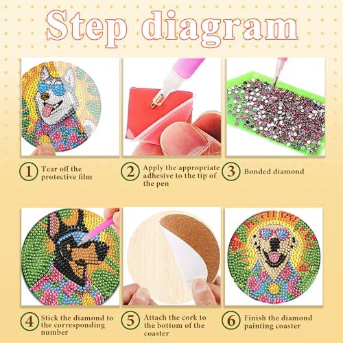 DOTSOPS 8 Pcs Dog Diamond Painting Coasters for Beginners with Holder 4 in - color: EDog