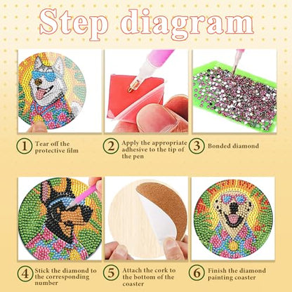 DOTSOPS 8 Pcs Dog Diamond Painting Coasters for Beginners with Holder 4 in - color: EDog