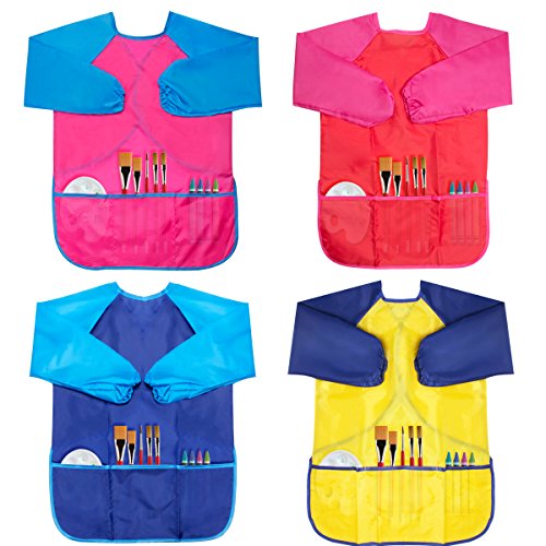 CUBACO Kids Painting Apron, 2pcs Waterproof Art Smocks For Child 3-8 Years, Kids Smocks for Painting Aprons with Long Sleeve - color: 4pcs Set