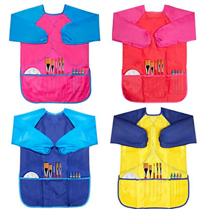 CUBACO Kids Painting Apron, 2pcs Waterproof Art Smocks For Child 3-8 Years, Kids Smocks for Painting Aprons with Long Sleeve - color: 4pcs Set