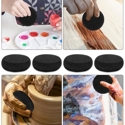 12 PCS Pottery Sponges, Round Painting Sponge 3inch Black Artist Sponges Craft Clay Watercolor Sponge for Face Painting Pottery Ceramics Art Crafts, Suitable for People Aged 18 and Above