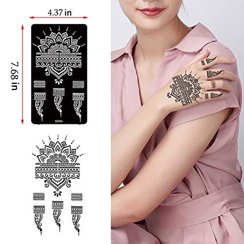 XMASIR 12 Sheets Henna Tattoo Stencils, Glitter Airbrush Hand Temporary Tattoo Stickers Indian Arabian Self Adhesive Tattoo Templates (S5-12P) - size: S5-12P