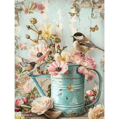 Retro Pastoral Diamond Art Kits for Adults,Bird&Flowers Diamond Painting | Diamond Art Kit for Beginners, 5D DIY Full Drill Diamond Painting Gem Art, Home Wall Art Gifts(12x16 inch) - color: DP03657