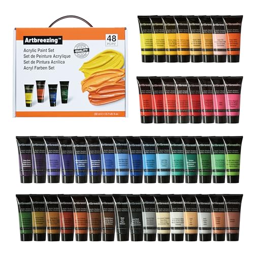 48 Colors Professional Acrylic Paint Set, Artist Paint Supplies | 22ml Tubes, Paint Set for Canvas, Crafts, Clay, Rocks, Paper etc., Basics Art Supplies, Giftable Set for Artists, Beginners - color: 48 Colors