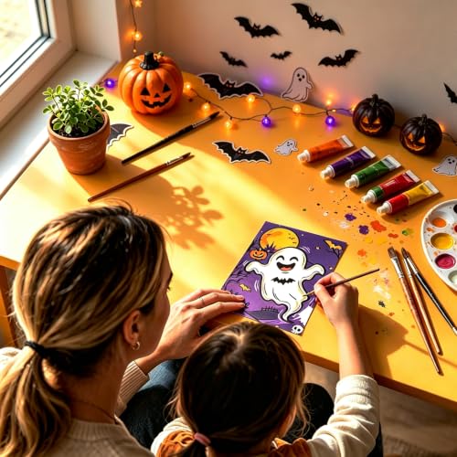 Niteform Pre Drawn Canvas to Paint, Pre Printed Canvas Boards, Pre Stretched Outline Painting Kits for Beginners, Adults, Party Favors & Spring Craft Activities (5 * 7-Halloween) - style: 5*7-Halloween