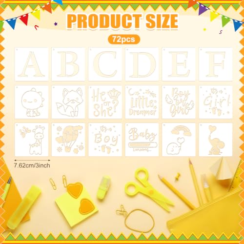 Marspark 72 Pcs Small Stencils for Crafts Reusable 3 Inch Stencils for Painting on Wood DIY Craft Paint Template for Wall Home Decor Card Rock Canvas Drawing Holiday (Baby Shower) - style: Baby Shower
