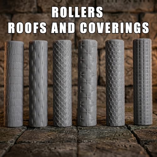 6 Pcs Texture Rollers for Modeling Clay & Miniatures - Roofs & Coverings Patterns (Shingles, Thatch, Tiles) for Dioramas, Tabletop RPG Terrain & Hobby Crafting