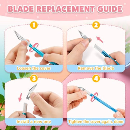 55PCS Exacto Knife Set, Craft Knife, Hobby Knives with 50PCS Blades | 55PCS precision knife kit, SK5 exacto knife blades for art, woodworking, stencil, scoring, scrapbooking, modeling and crafts - style: Pink – 5 Knives / 50 Blades