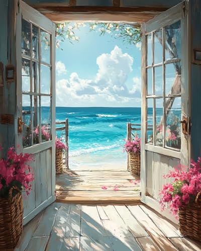 MBNTJHT DIY Scenery Paint by Numbers Kit for Adults on Canvas,Landscape Beach Digital Oil Painting Kit for Adults Beginner,Easy Scenery Acrylic Paint by Number Kits for Holiday Gifts 16X20 Inch. - color: MT20724