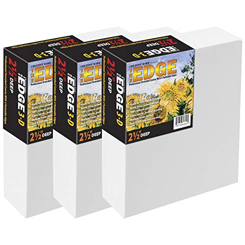 Creative Mark The Edge Deluxe Cotton 2-1/2" Deep Stretched Canvas for Painting, 12x24" Pack of 3, 14oz. Primed Weight, Universal Archival Priming, Medium Tooth, Frameless Artwork Canvas for Painters