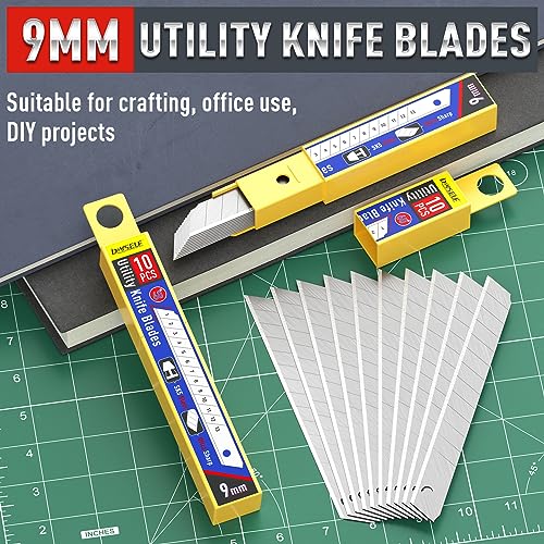 DIYSELF 100 Pack Utility Knife Blades, 9mm Box Cutter Blades Refills (60°) | Bulk Refill Supply, Box Cutter Replacement Blades for Cartons, Paper & Warehouse Use, High Carbon Steel - size: 100-Pack(60°)