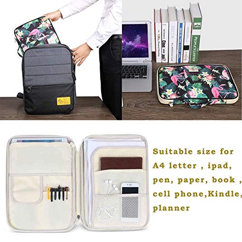 JAKAGO A4 Travel Portfolio Multifunctional Document Organizer Zippered Case for Office Supplies (Flamingo) - color: Flamingo