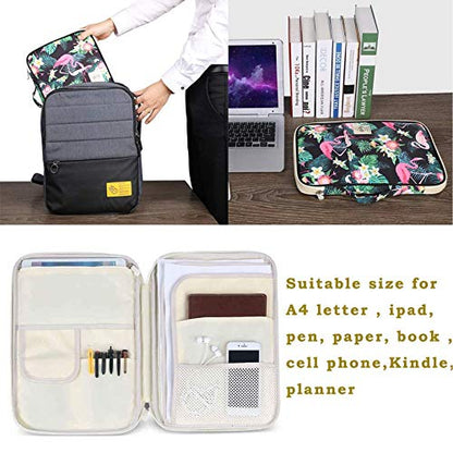 JAKAGO A4 Travel Portfolio Multifunctional Document Organizer Zippered Case for Office Supplies (Flamingo) - color: Flamingo