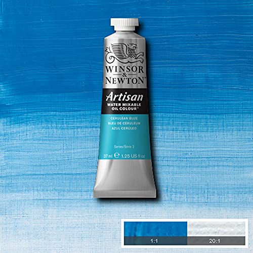 Winsor & Newton Artisan Water Mixable Oil Paint, 37ml, Cerulean Blue | Clean with water; no solvents needed. Color depth, lightfastness, opacity/transparency are the same as traditional oils. - color: Cerulean Blue, style: 1.25-oz