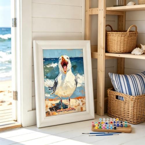 BYGFHLYW Funny Seagull Beach Ocean Paint by Numbers Kit for Adults Canvas - color: PB515-1
