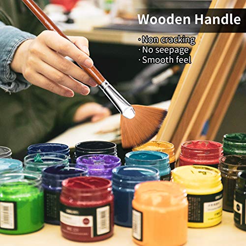Artist Fan Paint Brushes Set,9 Pcs Professional Soft Anti-Shedding Fan Brush for Acrylic Oil Watercolor Gouache Painting Kits with Long Handle Nylon Hair