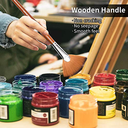 Artist Fan Paint Brushes Set,9 Pcs Professional Soft Anti-Shedding Fan Brush for Acrylic Oil Watercolor Gouache Painting Kits with Long Handle Nylon Hair