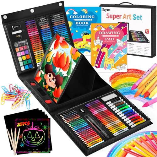 iBayam Art Kit, 251-Pack Art Supplies Drawing Kits, Arts & Crafts Gifts Box | Kids Teen Girls Boys, Travel Carrying Case & Trifold Easel, Scratch Paper, Sketch Pad, Coloring Book, Crayons, Pencils - color: Black