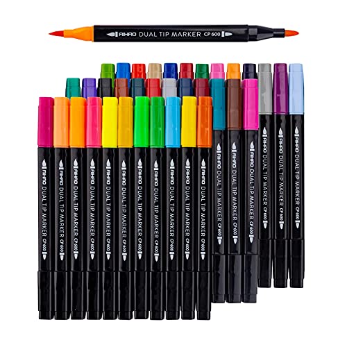 AIHAO Markers for Kids,Dual Tip Markers Set, Brush & Fine Tips, 36 Pack, Super Washable Marker With Stand Portable Box, Coloring, Doodling, Sketching, Art Supplies for Drawing, Journaling - size: 1 Count (Pack of 36)