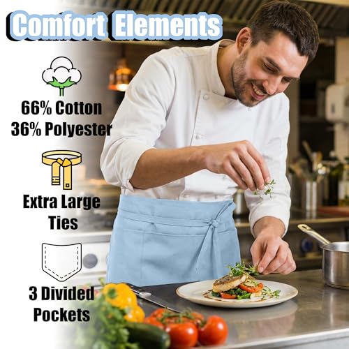TOSHE Waist Apron 3 Pockets Waterdrop Resistant Cotton Server,Chef,Waitress - color: Light Blue
