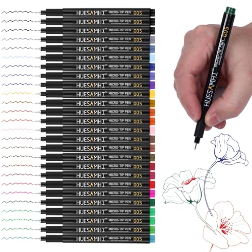 005 Micro Pen 23 Colors and 3 Black 0.20mm FineLiner Pens for Art Waterproof Ink Fine Tip Illustration Sketching, Anime Bullet Journal and Technical Drawing - color: 23pcs+3black