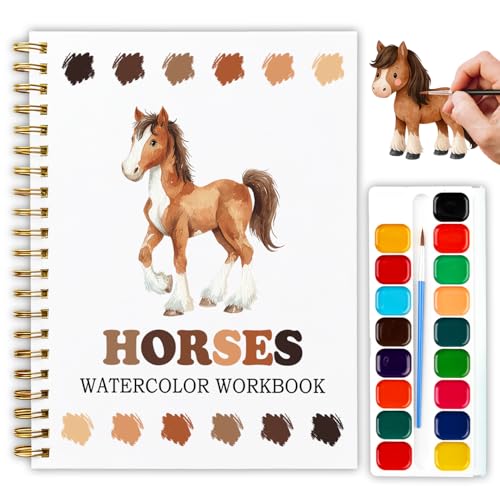 12 Horse Patterns Watercolor Set, Equine Elegance Painting Book for Beginners, DIY Art Gift for Adults and Women, Relaxing Horse Lover Set - color: Brown-Horses