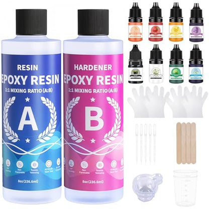 Minlebao Crystal Clear Epoxy Resin Kit 16oz, High Gloss Bubble-Free Coating & Casting for DIY Art, Jewelry Making, River Tables - 1:1 Ratio with Measuring, Silicone Mold and Usage Tools - size: 16OZ
