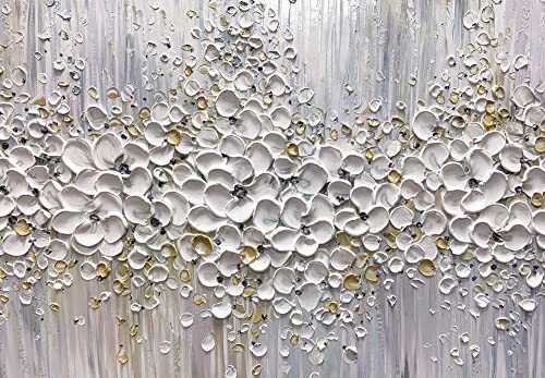ART8YUQI Paintings - Contemporary Abstract Art Oil Painting On Canvas Texture 3D White Flower painting Handmade Artwork Picture Canvas Wall Art Modern Home Decor living room Ready to Hang 24x48inch