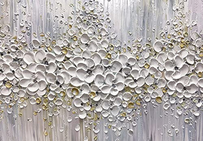 ART8YUQI Paintings - Contemporary Abstract Art Oil Painting On Canvas Texture 3D White Flower painting Handmade Artwork Picture Canvas Wall Art Modern Home Decor living room Ready to Hang 24x48inch