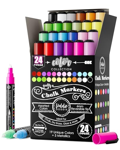 Loddie Doddie Chalk Markers, Liquid Chalk Pens, Reversible Tips, 24 Pack - size: 1 Count (Pack of 24)