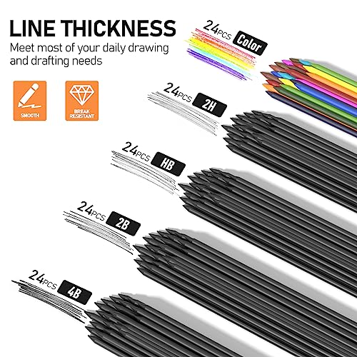 Four Candies 3PCS 2MM Mechanical Pencils with case, Artist Led Pencil Metal Lead Holder with 120 Graphite Lead Refills(HB 2H 2B 4B Color), 4 Erasers, Sharpener, Drafting Pencil for Drawing, Sketching - size: 17 Piece Set