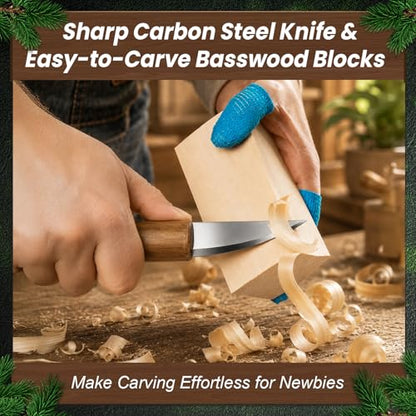 Wood Carving Kit, 13Pcs Whittling Kit with Carving Knives for Beginners | Bird DIY Whittling Knife Set with Leather Sheath, Woodworking Hobby Craft Kits for Adults & Kids, Meaningful Gift - color: Bird Wood Carving Kit