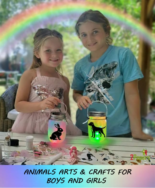 2Pepers DIY Animals Lantern Night Light Arts and Crafts for Kids Ages 3-12, Best Animal Gift for Boys & Girls, Make Your Own Birthday Present Toy Project - color: Turquoise- Animals