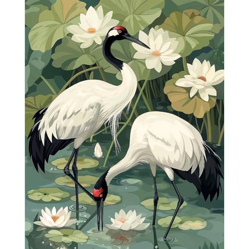 Natuyalo Paint by Numbers for Adults - Adult Paint by Number Kits Painting on Canvas Crane in Pond Painting by Numbers for Beginners, DIY Art Craft Kits for Adults (16x20 Inch) - color: ART-07