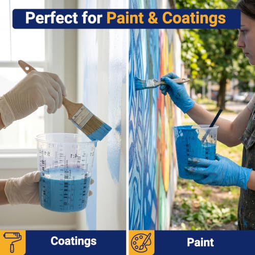 12 Pack 37oz 1100ml Clear Plastic Paint Mixing Cups with 12 Stir Sticks - Disposable Graduated Measuring Cups for Paint, Resin & Epoxy with ML Scale & 3-Column Ratios (1:1-7:1) for DIY Crafts - size: 37oz / 1100ml
