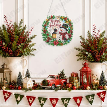 Eiflow Acrylic Diamond Art Pearl Kit for Adults Snowman Wreath, DIY Pearl Diamonds Painting Door Hanger Board Kit Diamond Art Painting Pendant Ornament (Happy Holiday) - color: Wreath