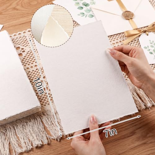 50 Sheets Deckled Edge Handmade Paper, 7 x 10 in, 160 GSM | Rough Cold-Pressed Texture, Handmade Deckle Edge, for Invitations, Cards, Watercolor and Crafts - size: 7x10 Inch