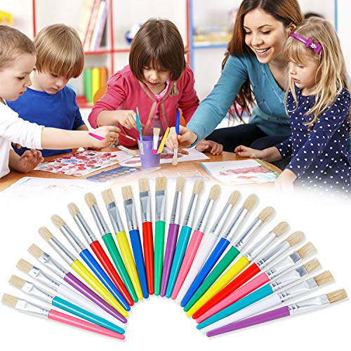 YGAOHF 48 Pack Paint Brushes for Kids - Kids Paint Brushes with Bristle, Big Washable Chubby Toddler Paint Brushes, Easy to Clean Round Flat Brushes for Acrylic Oil Watercolor Washable Paint - color: 48 Pack