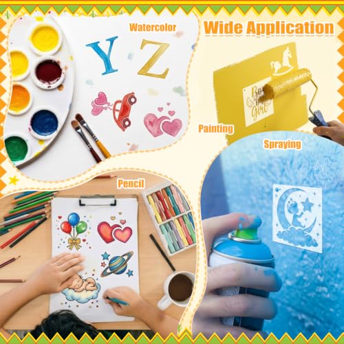 Marspark 72 Pcs Small Stencils for Crafts Reusable 3 Inch Stencils for Painting on Wood DIY Craft Paint Template for Wall Home Decor Card Rock Canvas Drawing Holiday (Baby Shower) - style: Baby Shower