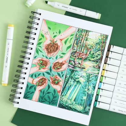 Ohuhu 7"x10" Double-Sided Bleedproof Marker Pad Art Sketchbook 60 Sheets | Large Sketch Book - 90 LB/150 GSM Smooth Drawing Paper - 60 Sheets/120 Pages - Spiral-Bound Sketch Pad for Alcohol Markers - size: 7" x 10”