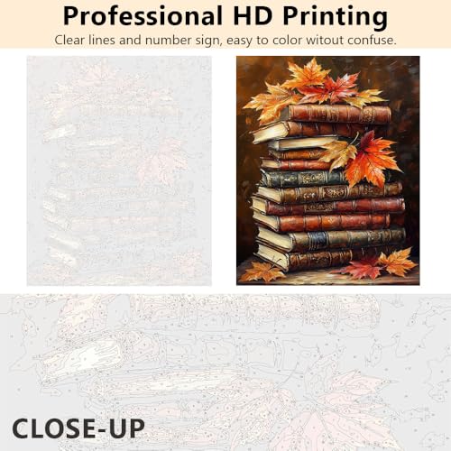 TUMOVO Paint by Numbers for Adults Maple Leaves in the Book | book 16x20 inch canvas kit with acrylic paints and 3 brushes, stress-relief painting kit for a calming hobby. - color: Book